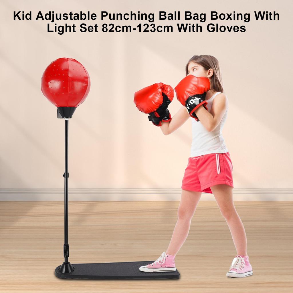 Kid Adjustable Punching Ball Bag Boxing With Light Set 82cm-123cm With Gloves
