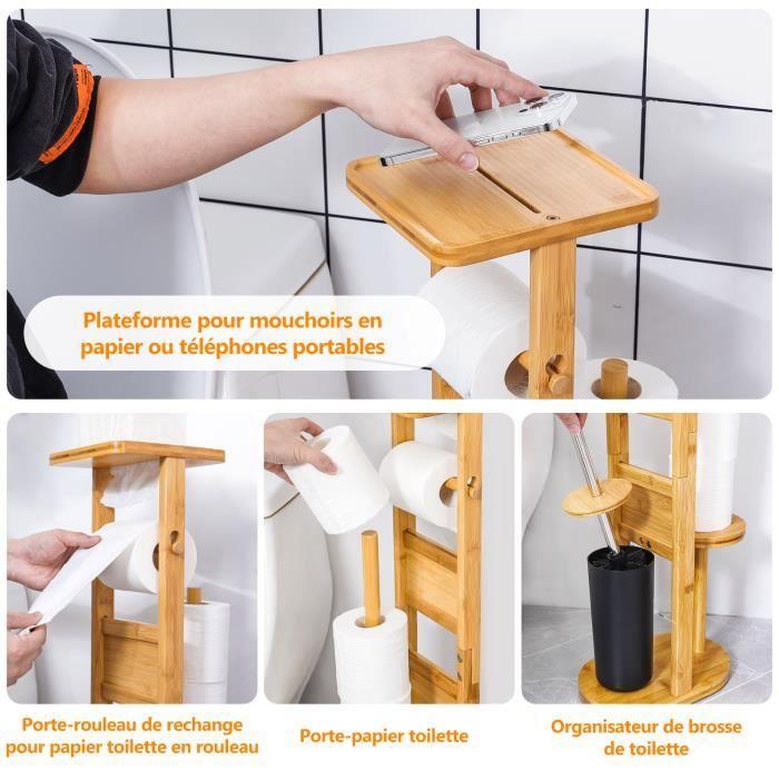 Yorbay Serviteur WC 3en1, Dérouleur papier toilette et brosse WC, Distributeur porte papier toilette sur pied, Bambou