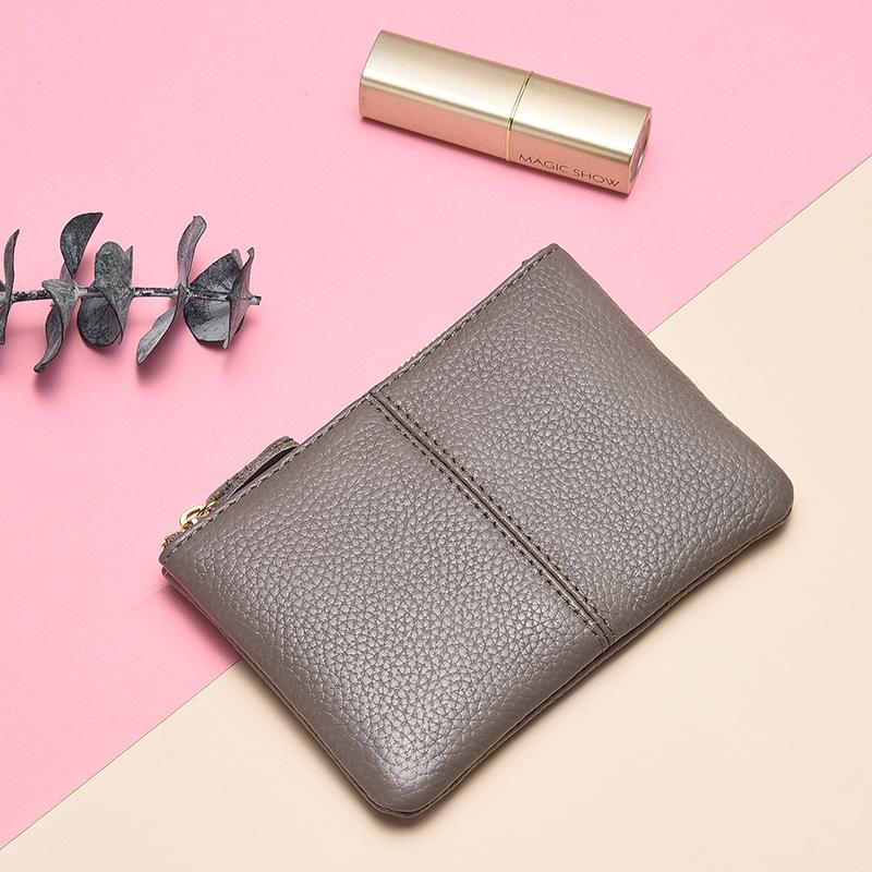 Leather change bag Women's mini key bag Simple double zipper coin change bag First layer cowhide short small wallet