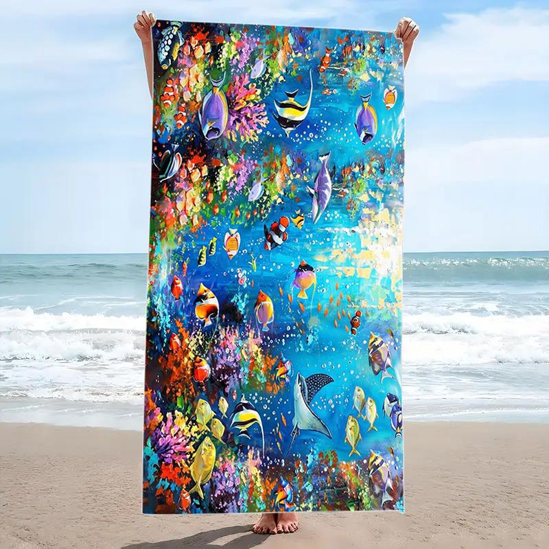 Underwater Artbig Fish Art Print Beach Towel, Large Soft Quick Dry Towel for Beach Camping Swimming