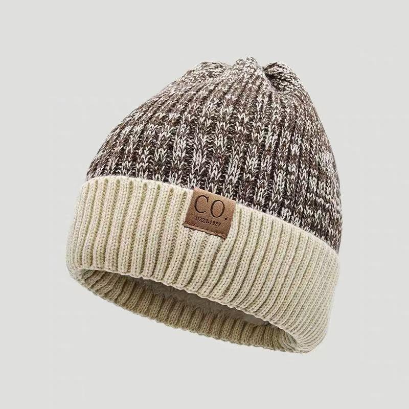 Unisex Two-Tone Winter Hats Add Fur Lined Men And Women Warm Beanie Cap Casual Winter Knitted Hats