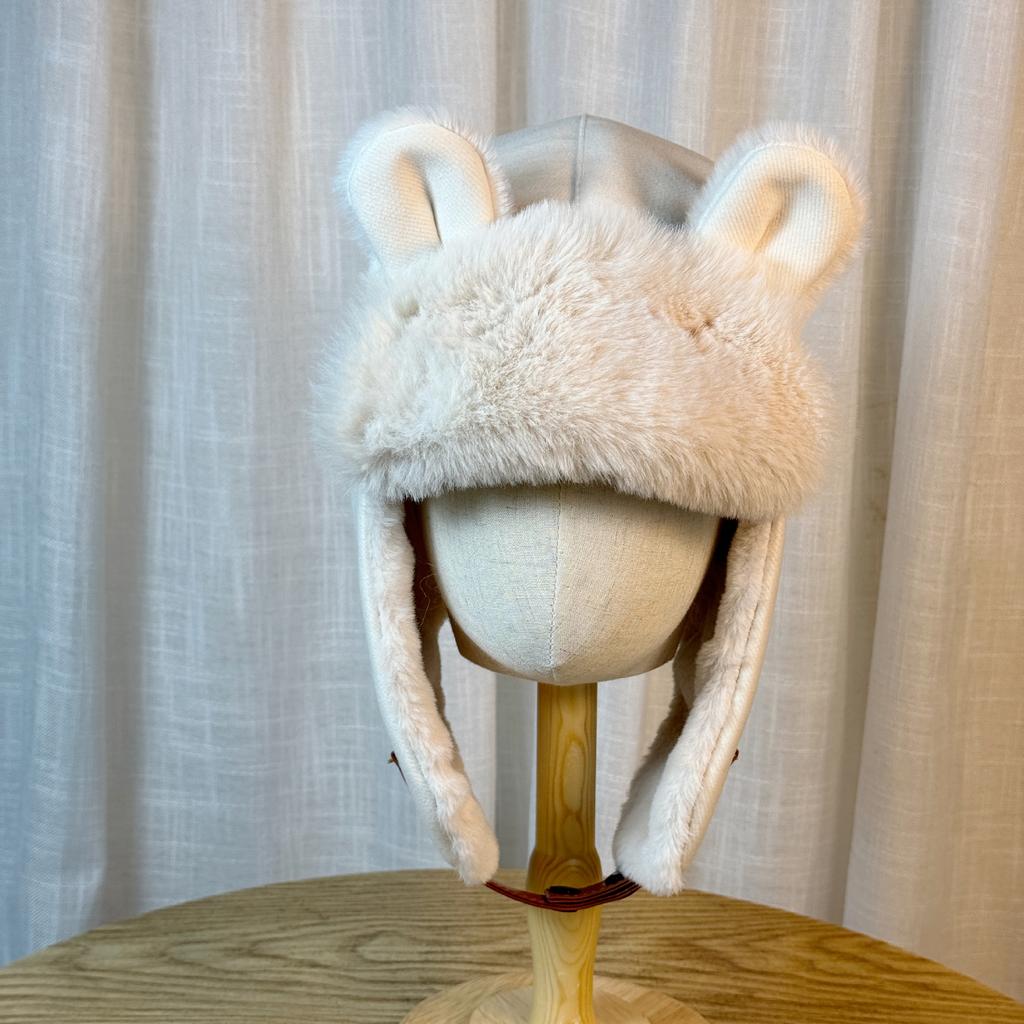 Japanese-style Winter Bear Ear Aviator Hat for Women, Cute and Versatile, Fleece-lined, Warm Ski Hat, Windproof Ear Protection Hat for Cycling