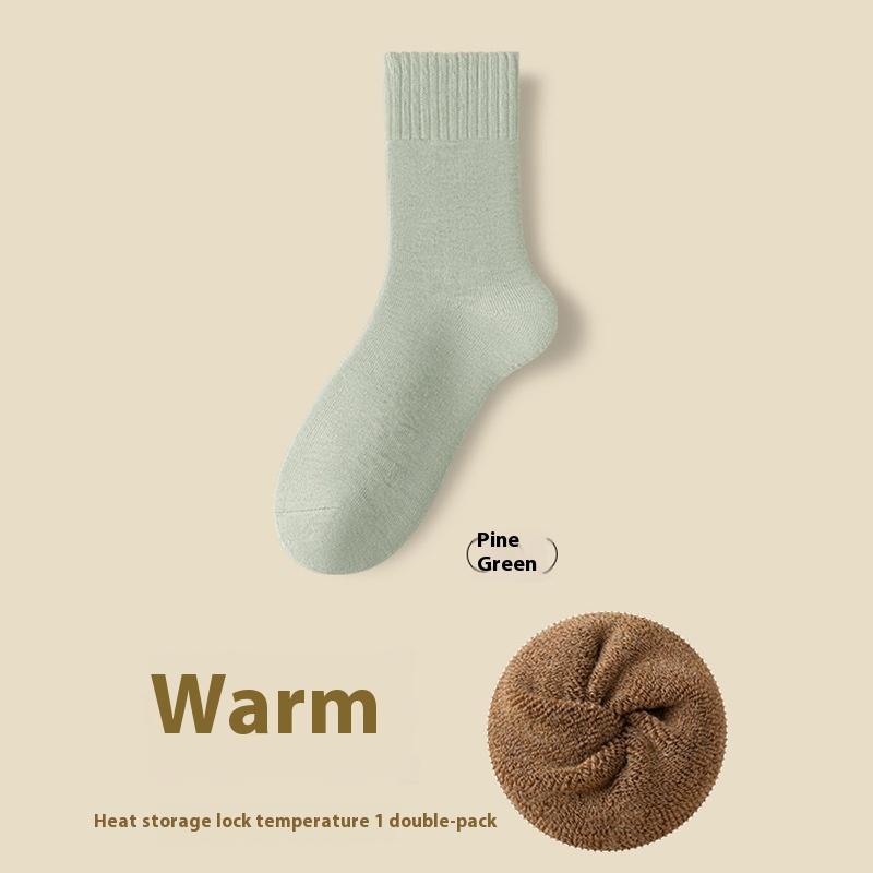Terry Socks Women's Mid-calf Length Socks Autumn and Winter Fleece-lined Thickened Warm Stockings Floor Socks Boneless Sewing Home Socks Heat Storage