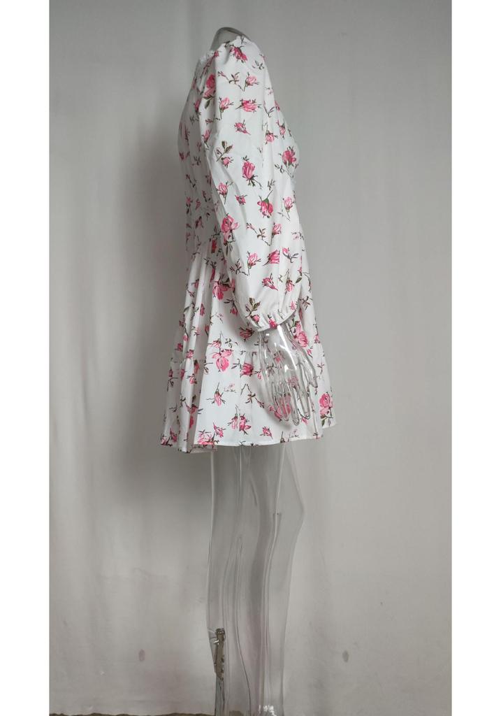 Elegant Sweet Floral V-neck Lace Short Dress - European & American Spring 2026 Collection