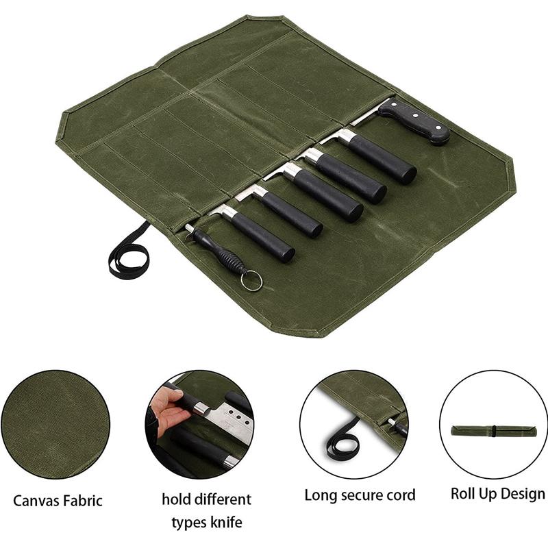 Bolsa enrollable para cuchillos con 7 ranuras, gran capacidad, fácil de transportar, impermeable, portátil, organizador de cuchillos de cocina, bolsa de almacenamiento