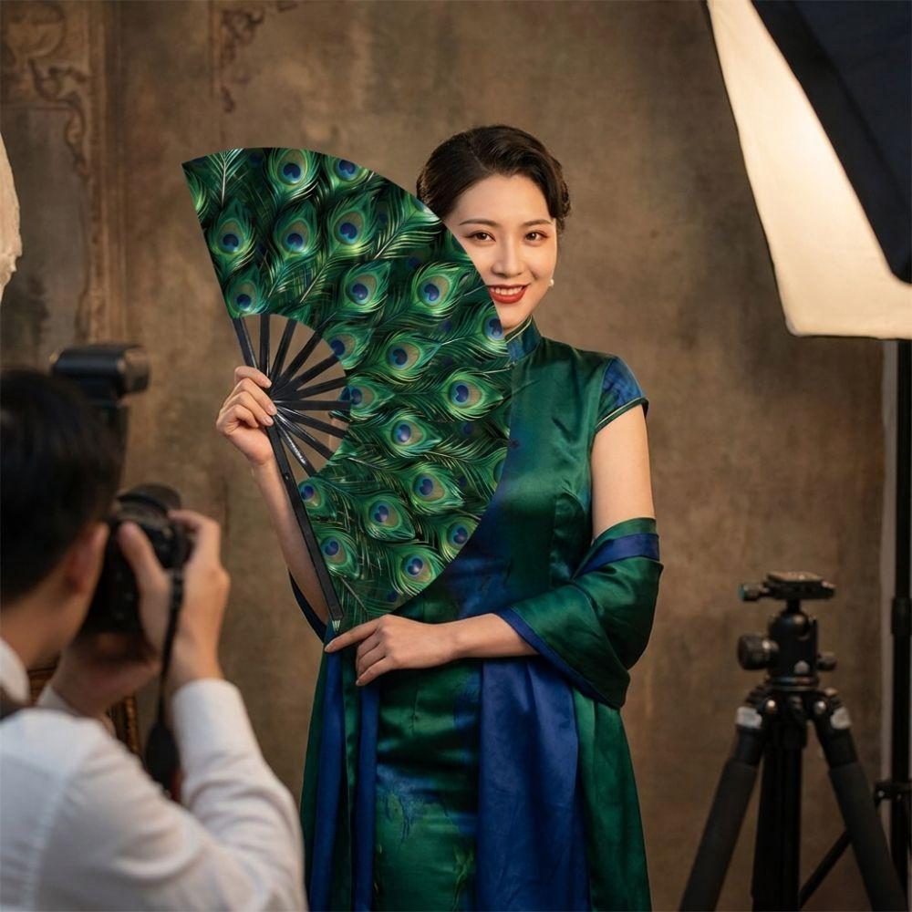 Plastic Flowers Handheld Fan Peacock Tail Pattern Decorative Fan Outdoor Travel