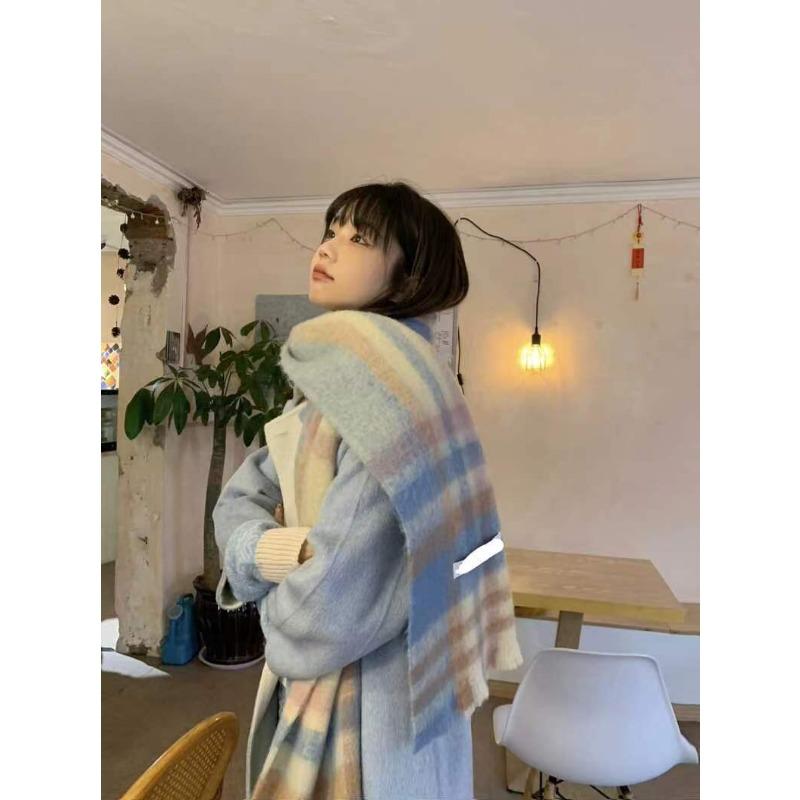 Soft plush feeling soft waxy rainbow color warm winter scarf female macaron color autumn and winter
