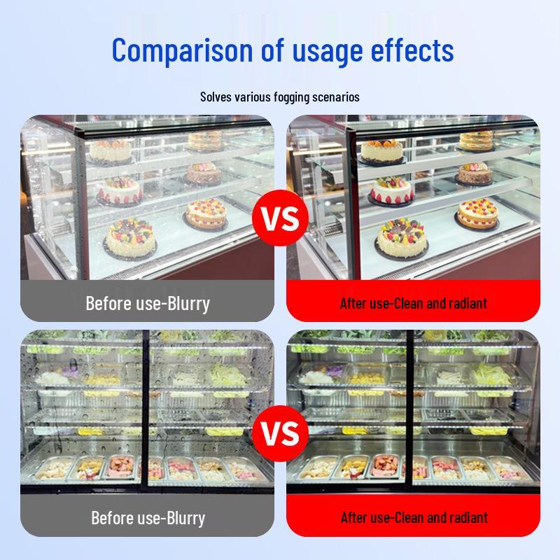 Long-Lasting Anti-Fog Freezer Glass Defogger - No-Wipe Solution for Clear Display Cabinets & Refrigerators