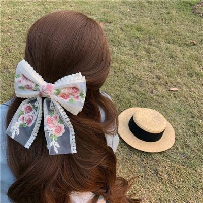 Neue koreanische bestickte Spitze große Schleife Haarspange für Damen und Mädchen Braut elegant Federklemme Frühling und Sommer Haarschmuck