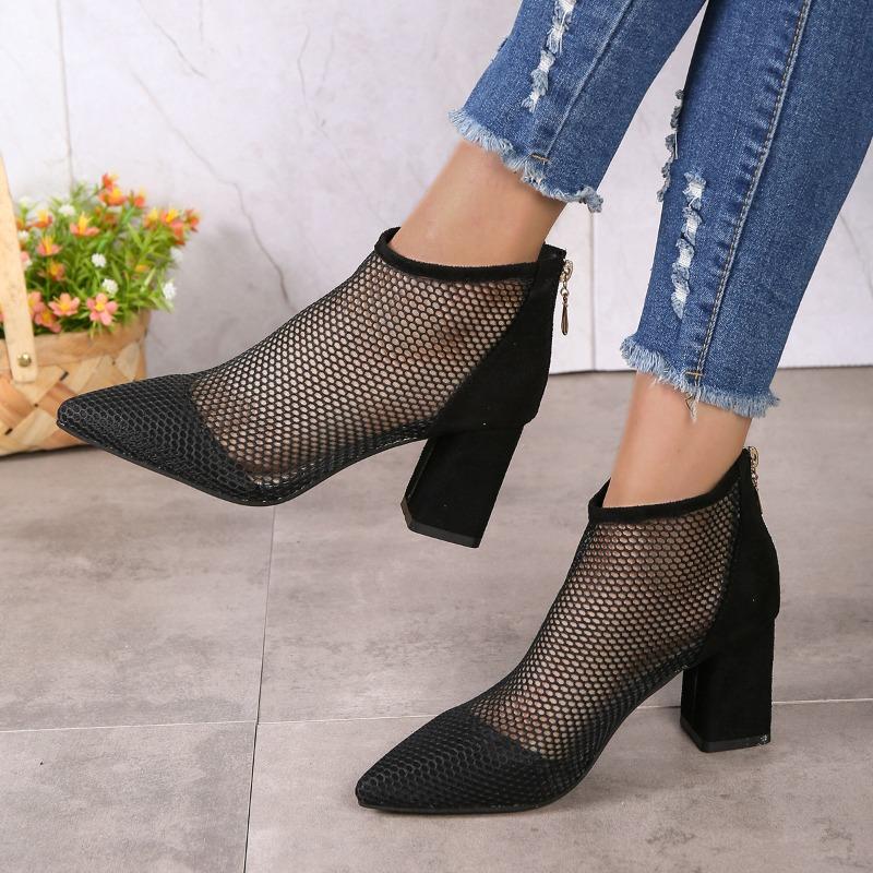 Damen Mesh Schwarze Plateau-Sandalen 2026 Mode Ausgeschnittene Sommerstiefel Outdoor Bequem Abend Damen High Heels