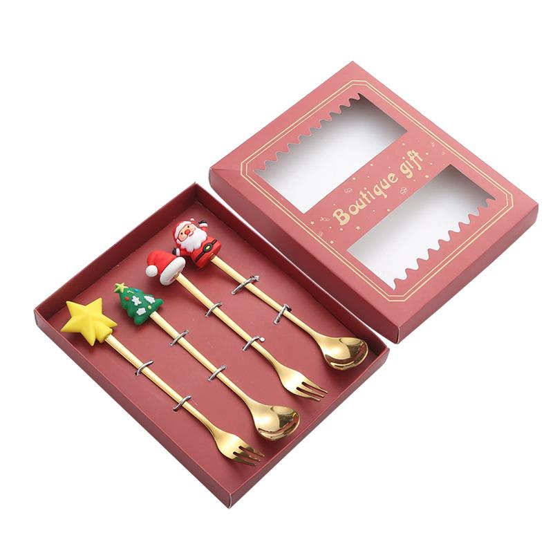 6PC Gift Box Christmas Tree Elk Coffee Stirring Spoon Dessert