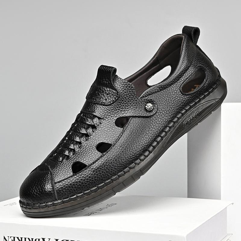 

Sandals men s 2025 new shoes hollow and breathable one-pedal loafers soft-soled men s shoes tide 2025 38 чёрный