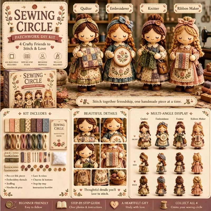 Miniatur Stofffiguren Szene Nähset für Regal-Auslage, DIY Handmontage-Projekt mit Tischakzent und Geschenk-Attraktivität