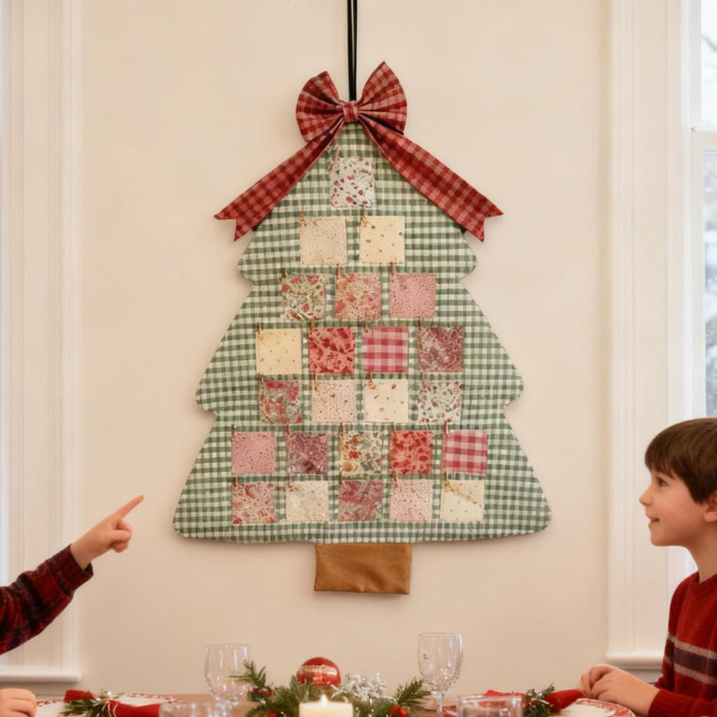 Handmade Wall Hanging Christmas Tree Advent Calendar With 24 Pockets Reusable Patchworks Hanging Countdown Calendar Set