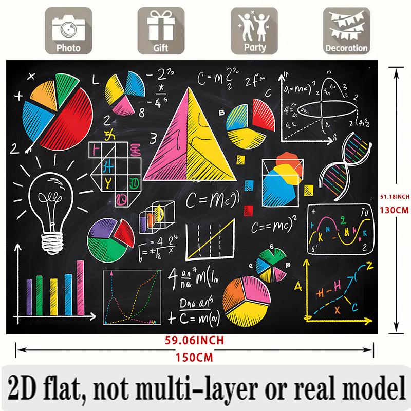 One 2D Flat Banner, In a Blackboard Style, Featuring Elements of Mathematics and Science. Background Decoration.