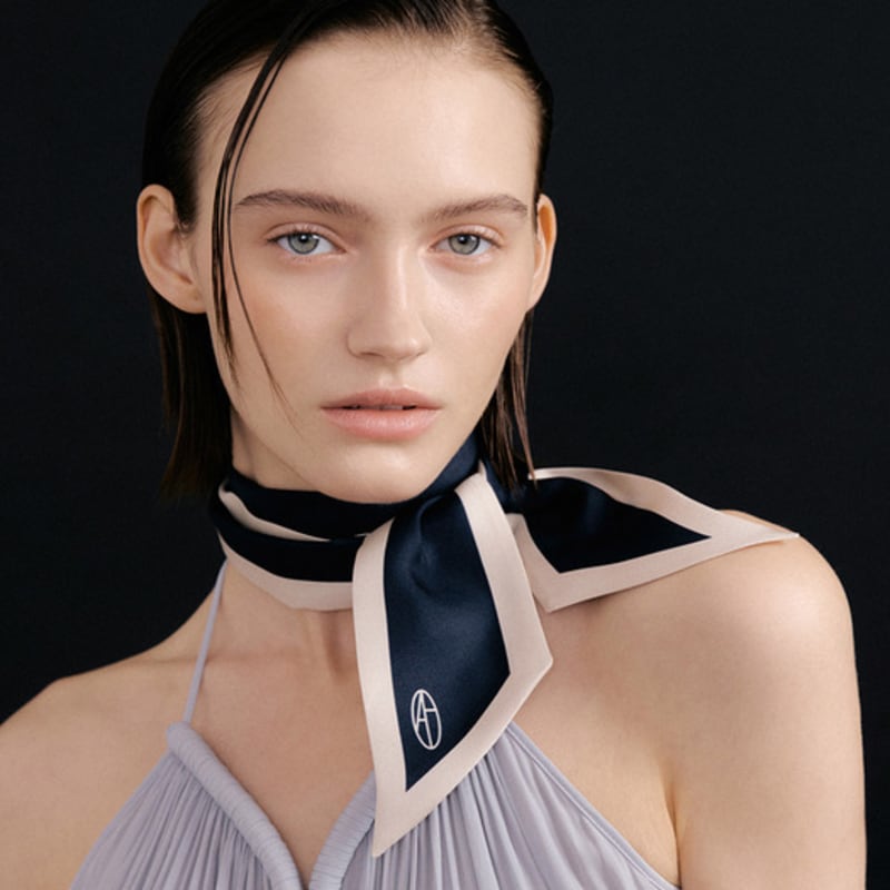 AVVINA PELLE Long Twilly Silk Scarf - Almond/Navy