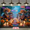 1 piece, made of polyester, with a Mexican Day of the Dead theme background fabric. Halloween family background fabric