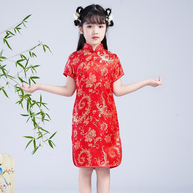 Girls' Summer Retro Cheongsam: Fashionable Chinese Princess Dress for Kids