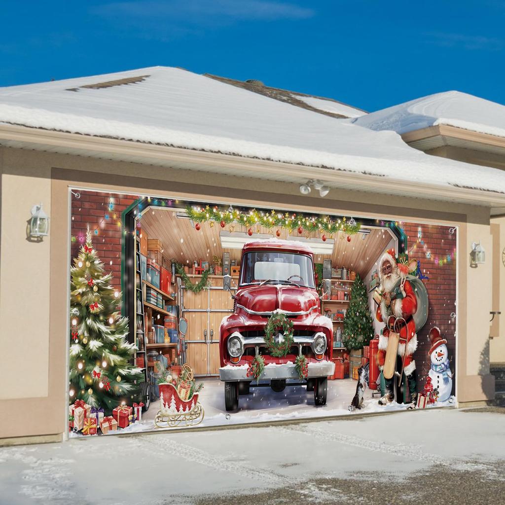 Christmas Background Cloth Outdoor Garage Door Sticker Tapestry Cloth Holiday Party Decoration Matching Hanging Cloth