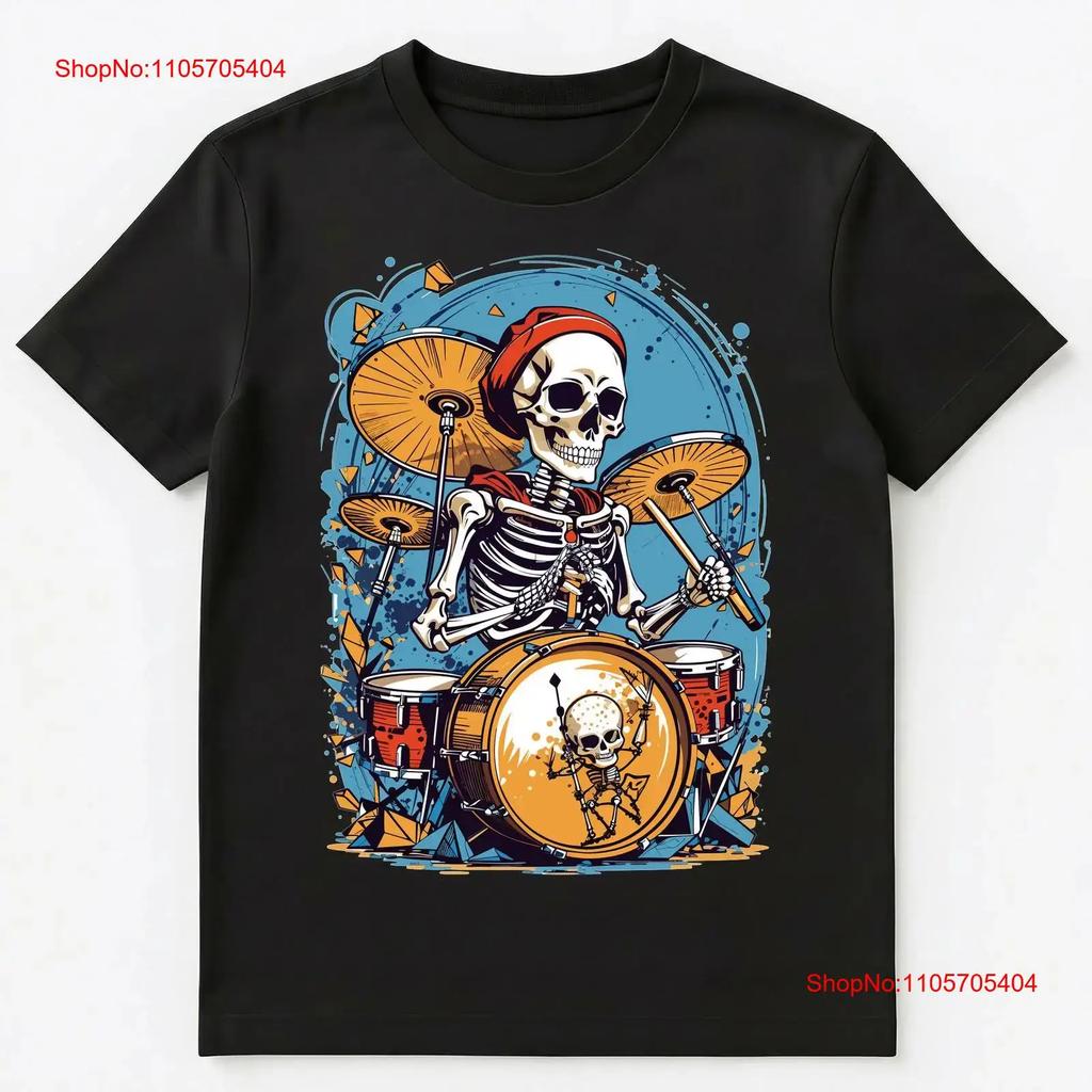 Drummer Skeleton Playing Drums For Halloween T Shirt Vintage Stylish Streetwear Fashion Soft