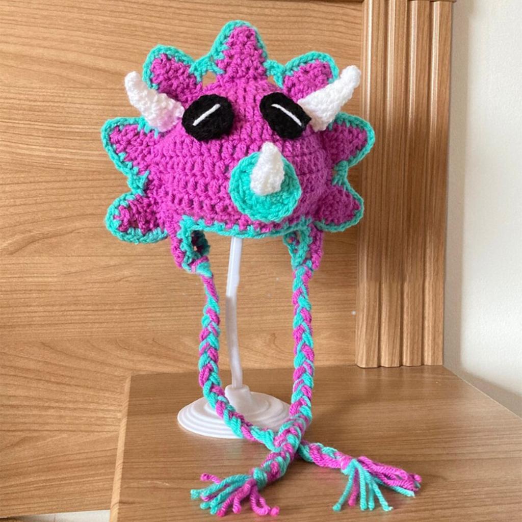 Unique Crocheted Hat Funny Dinosaur Crocheted Hat Handmade for Children Picture Props Cap Halloween Party
