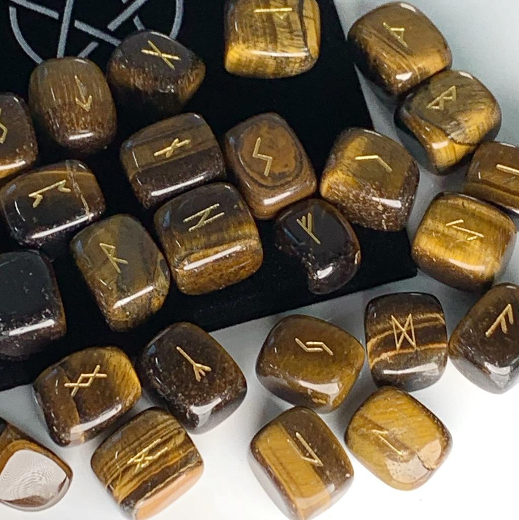 Aqua Venus Rune Stone (Runes Carved Into Tiger Eye) Fortune Telling Item, Rune Character Fortune Telling, with Pouch (Rune Stone)