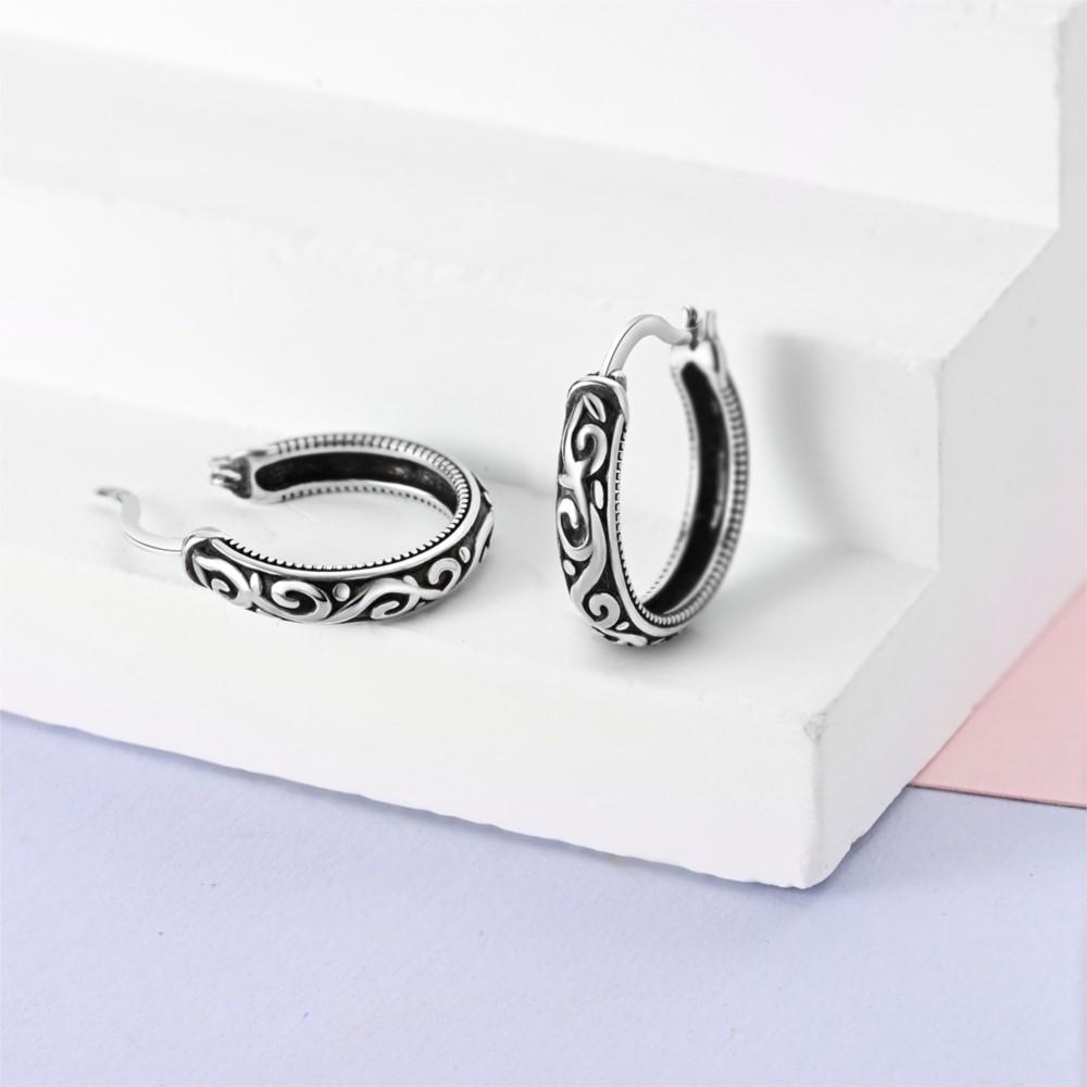 925 Silver Retro Grass Pattern Earrings Jewelry Versatile Hoop Earrings For Women Jewelry Birthday Party Fine Gifts