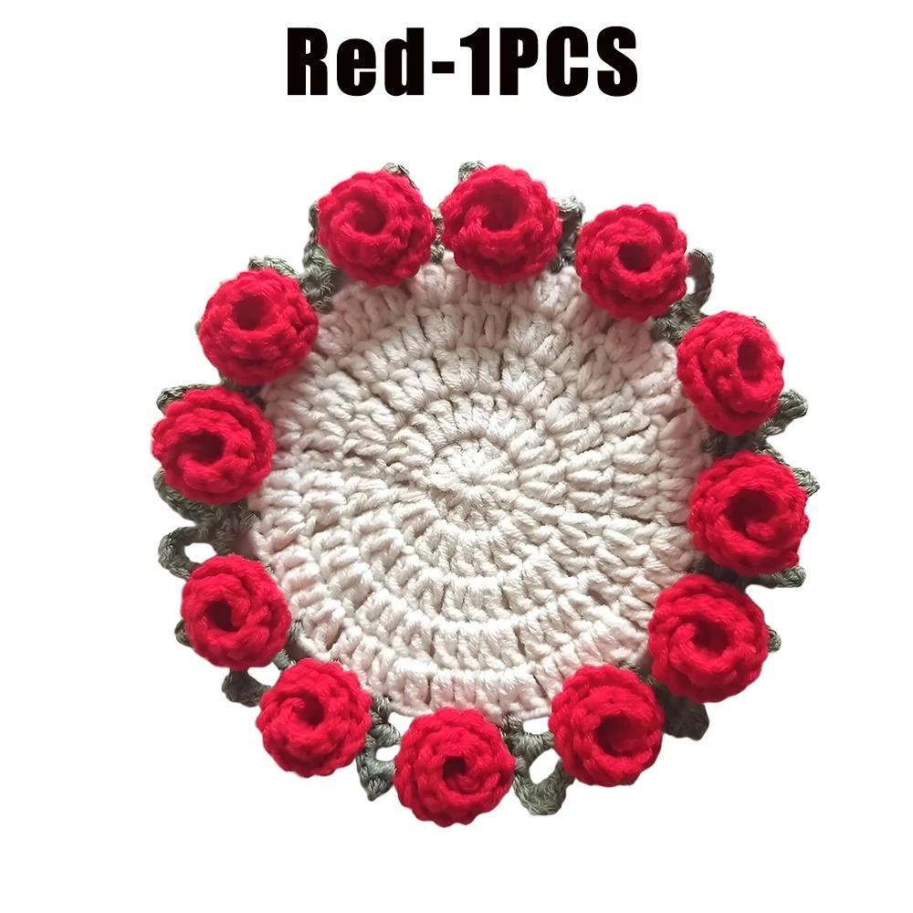Hand Held Rose Bouquet Coasters Handmade Wool Crochet Cups Transformed Into Creative Birthday Gift Flower Coasters