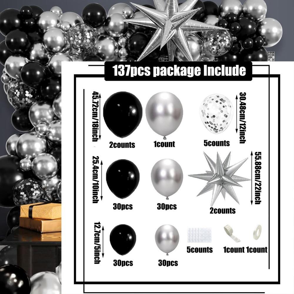 137Pcs Black and Silver Balloon Wreath Arch Set for Birthday, Wedding, Graduation, Anniversary, Graduation Party Decoration