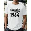 European Size Plus Size Men's "Vintage 1964" Print T-shirt, Summer Trendy Short Sleeve Tees For Big & Tall Males