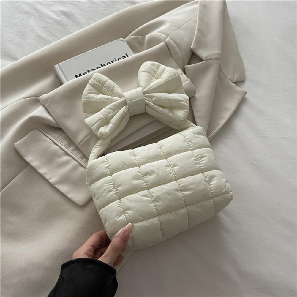 

Purse Cloud Pleated Bag Solid Color Wrist Bag Elegant Bow Handbag Makeup Bag белый