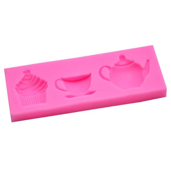 3 Kavitäten Silikon Teekanne Tasse Cupcake Fondant Form Backblech Kuchen Dekor Werkzeug