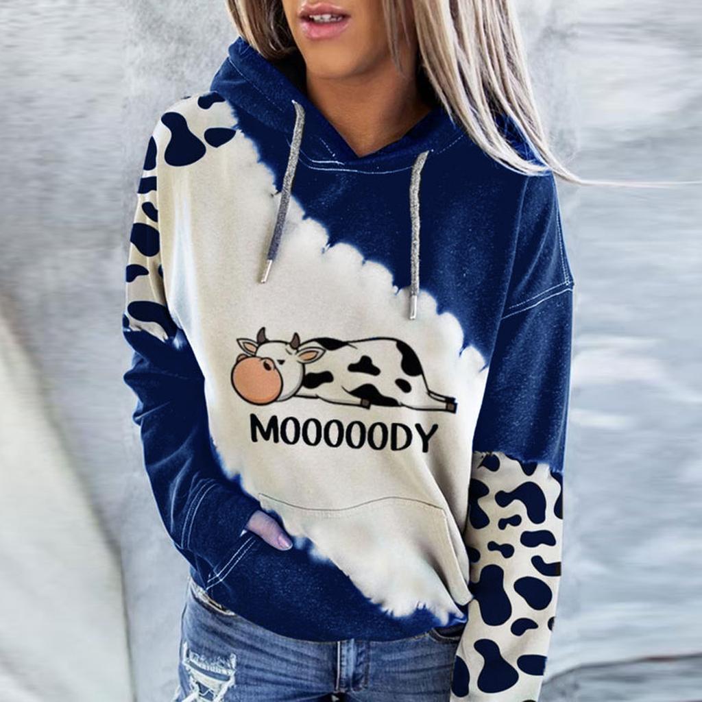 Women's Cute Cow Print Sweatshirt Long Sleeve Round Neck Casual Tops Shirts