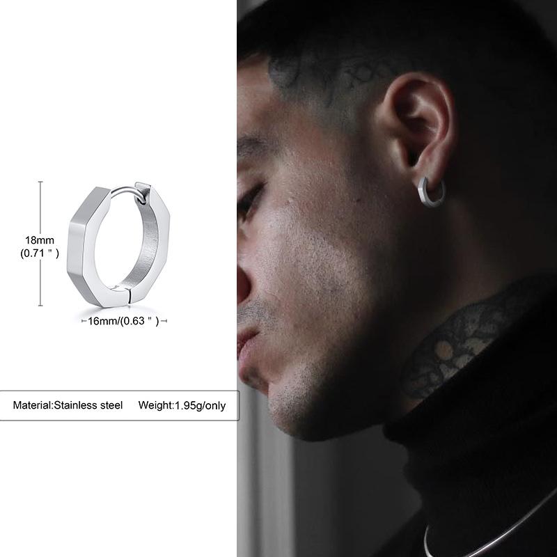 Geometric Octagon Hoop Earrings for Men, Hexagon Hoops, Stainless Steel Honeycomb Hoops Minimalist Earrings Men Jewelry