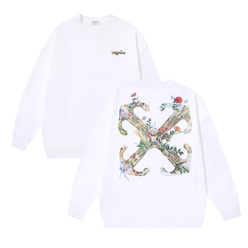 

1291 Off-White 2025 Autumn/Winter New Plant Flower Pattern Round Neck Hoodie for Men and Women XL білий