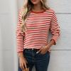 Damen Gestreifter Langarm Rundhals Pullover Sweatshirt Lässiges Lockeres Oberteil für Herbst und Winter