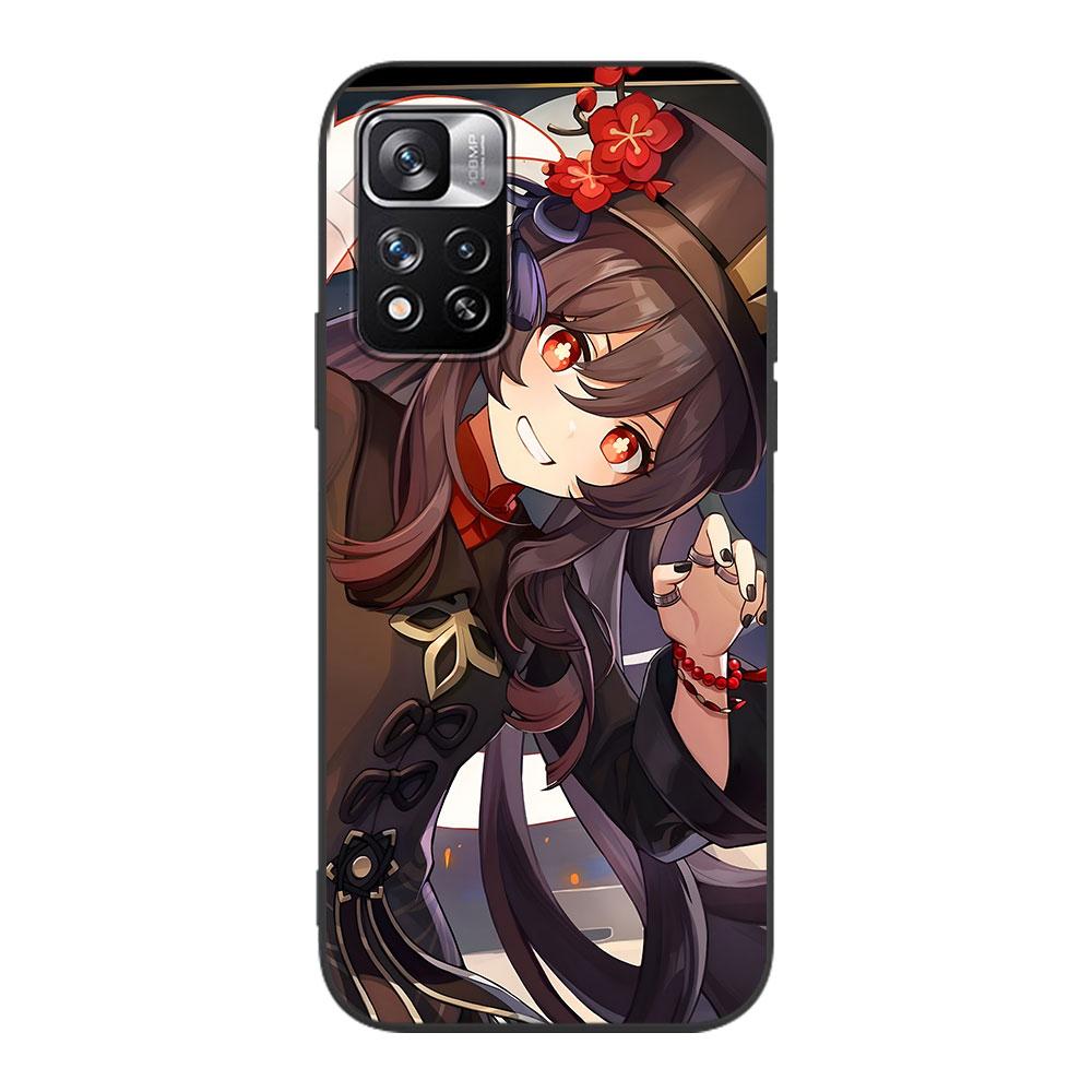 Genshin Impact Hu Tao Case for Xiaomi Redmi 10 10C 12C 9 Prime 9C 9A 12 10A 9T K40 Pro Black Soft TPU Mobile Phone Bag Cover