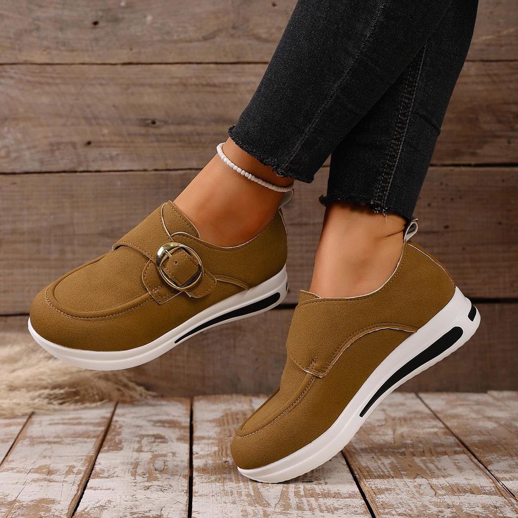 Thick Sole Belt Buckle Loafers for Women – Spring/Autumn New Round Toe Casual Large-Size Footwear
