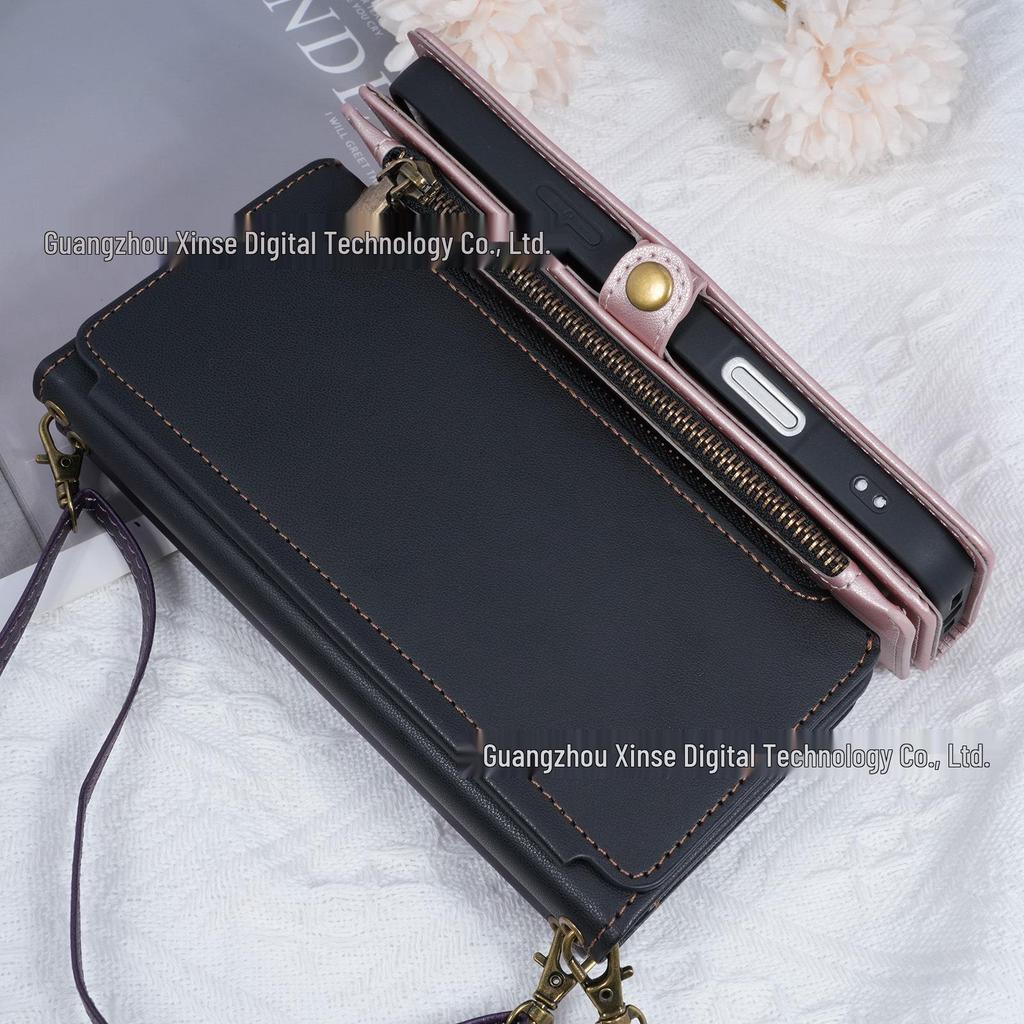 IPhone17 Retro Etui Portfel Skórzany na Ramię ze Sznurkiem i Miejscami na Karty