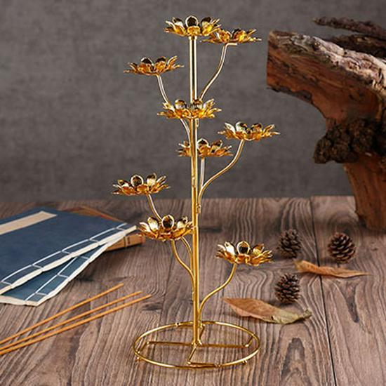 Buddhist Ghee Lamp Holder - Seven Stars Oil Lamp with Lotus Design for Temple Offerings and Everlasting Candle Display.