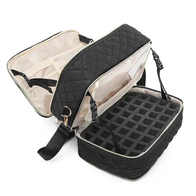 80 Flaskor Nagellack Förvaringsväska Bärbar Kosmetisk Stor Axelväska Organizer för Resor Nagelsalong 3 Lager Eterisk Oljeväska