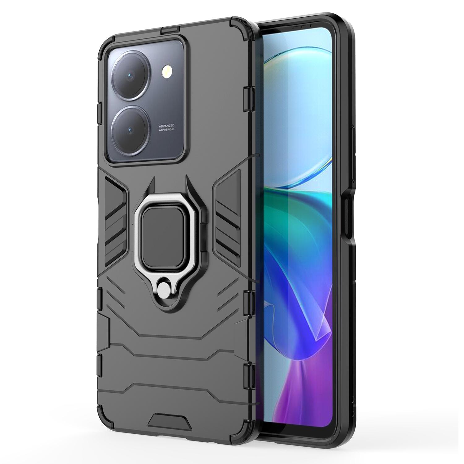 

Protective Cover for vivo Y36 4G (Global)/Y78 (China) 5G Ring Holder Kickstand Shell TPU+PC Phone Case Black