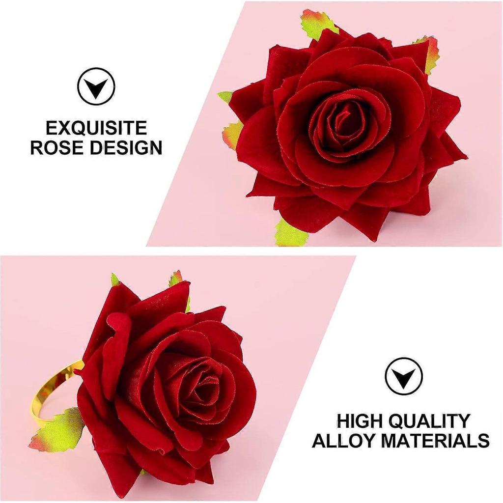 12Pcs Valentine's Day Artificial Rose  Faux Red Rose Napkin Holders Alloy Wedding  Romanti