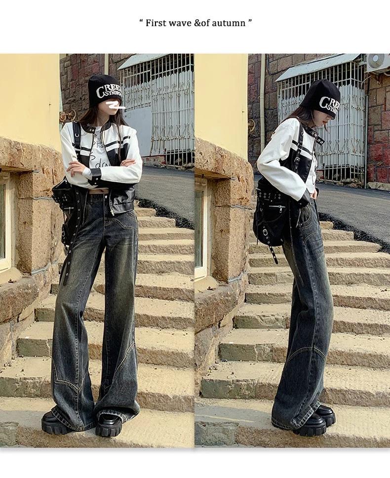 Cement Grey Retro Wide-Leg Micro Flare High-Waist Jeans for Women - Trendy Slimming Loose Fit, Spring/Autumn