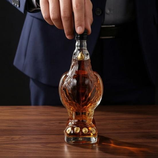 Eagle Head Whiskey Decanter, 350ml Glass Animal Liquor Bottle, 3D Bird Wine Dispenser with Stopper for Home Bar Decor, Gift Box