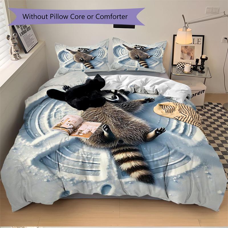 

3pcs Anime Raccoon Snowman Comforter Set - Includes One Quilt Cover and Two Pillowcases (No Core) - Perfect for Bedroom and Guest Room Decoration 135x200cm