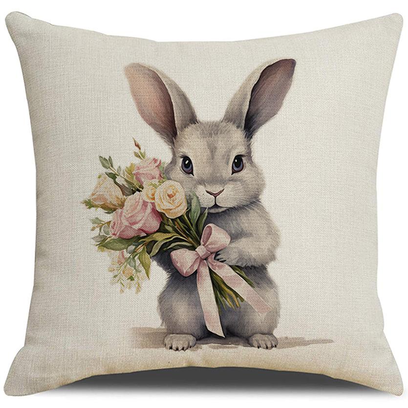 New Easter Pillow Cover Spring Cartoon Wreath Rabbit Decorative Pillow Sofa Cushion Cover Premium Durable Quality