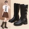 Korean Soft Leather Martin Boots Women's British Style Autumn 2025 New Belt Buckle Retro Medium Tube Thick Heel Fashion Boots