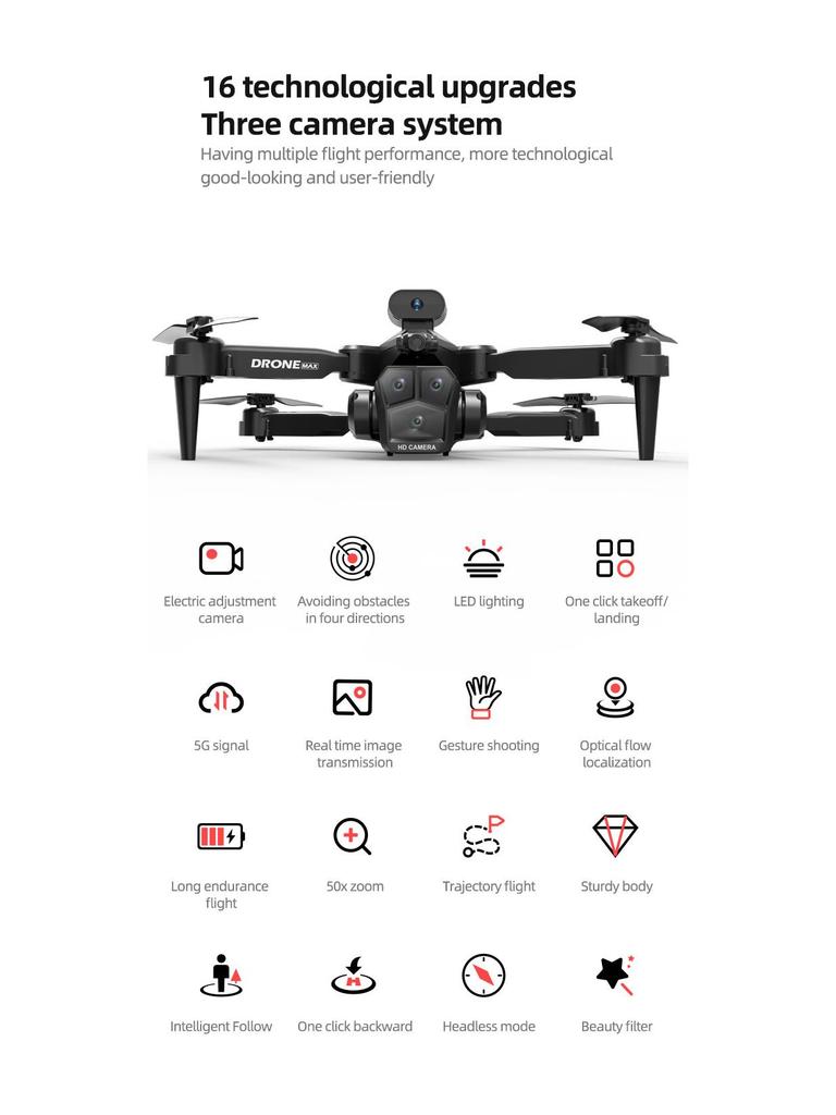 C10 HD Triple Camera Drone with Intelligent Obstacle Avoidance, Remote Control, and Four-Axis Design