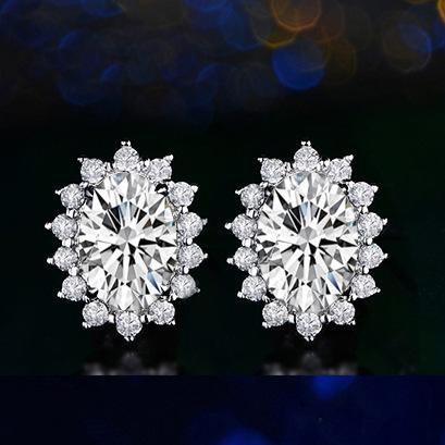 Sri Lanka Royal Synthetic Sapphire Earrings Women's Diamond Amethyst Colored Gemstone Princess Diana Flower Stud Earrings